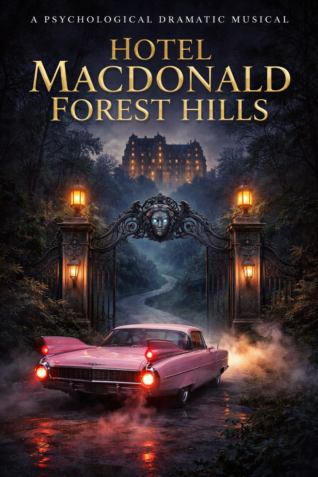 Poster for the psychological dramatic musical Hotel Macdonald Forest Hills